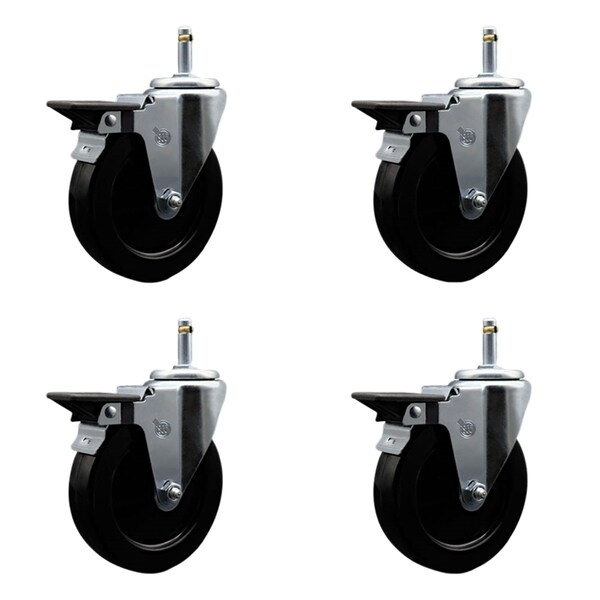 Service Caster 5'' Hard Rubber Wheel Swivel 7/16'' Grip Ring Stem Caster Set with Brake, 4PK SCC-GR20S514-HRS-PLB-716138-4 - main